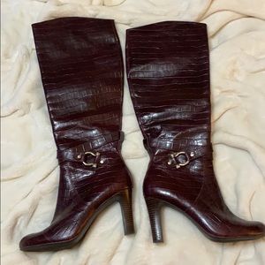 Croc embossed leather high shaft boots